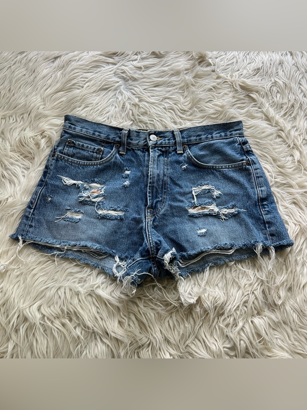 Vintage 90s Lucky Brand Dungarees Blue Jeans Shorts Distressed USA Women’s 30 31